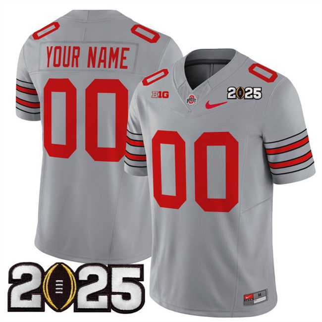 Mens Ohio State Buckeyes Active Player Custom Grey 2025 CFP Final Patch F.U.S.E. Vapor Limited Stitched Football Jersey